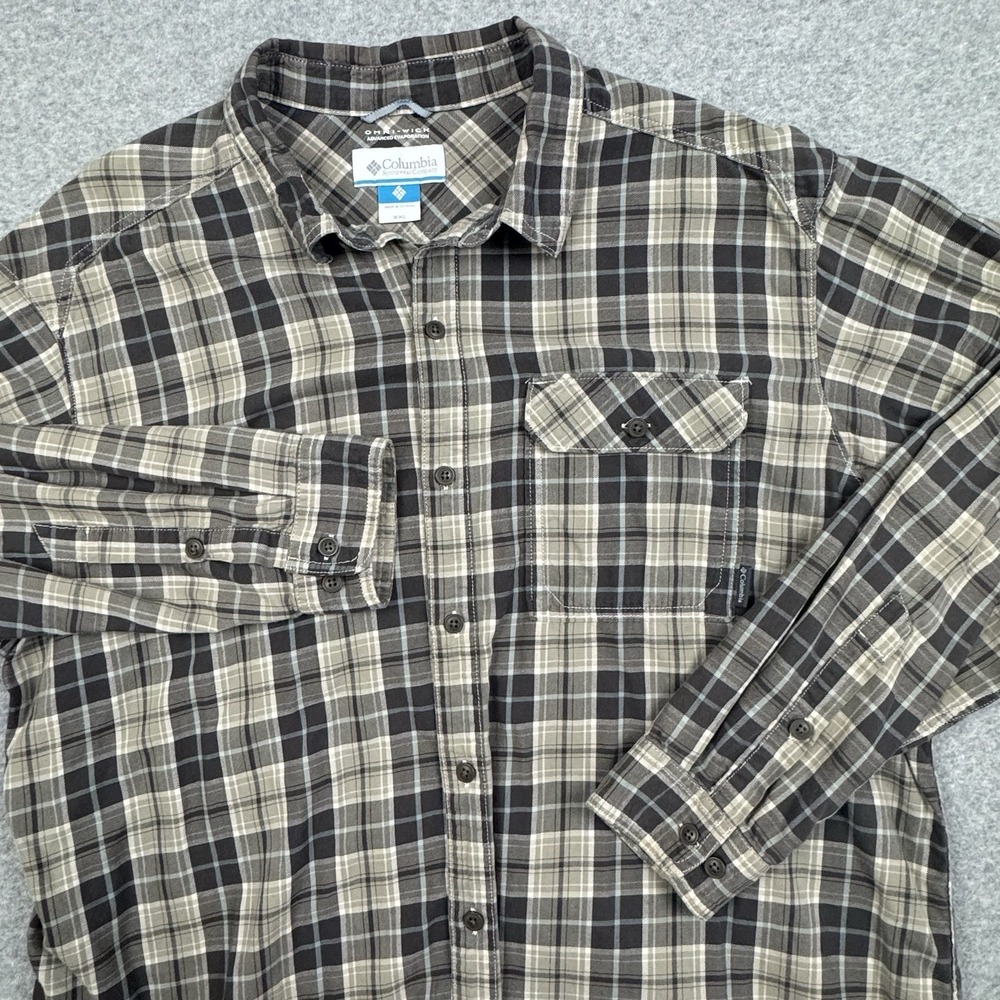 Columbia Omni Wick Flannel Shirt Mens XXL Gray Button Up Long Sleeve 100% Cotton